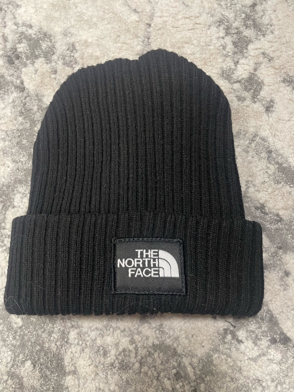 The North Face Black Ribbed Cuffed Beanie with Logo Patch